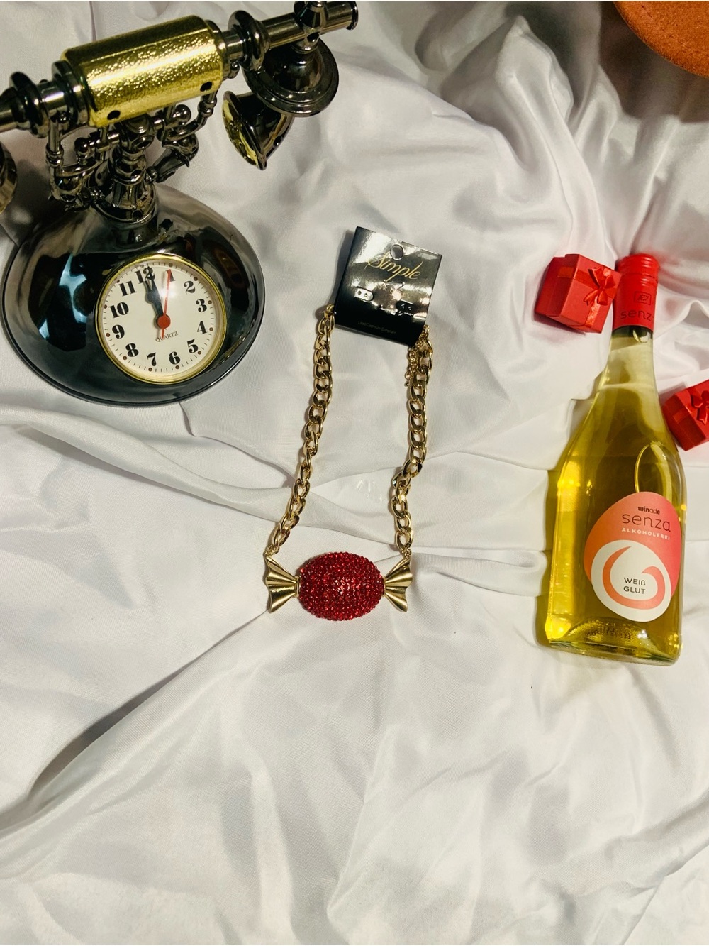 Gold Chain Necklace with Red Candy Pendant - Picture 2 of 6